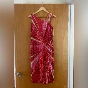 Red Sequin One-Shoulder Dress